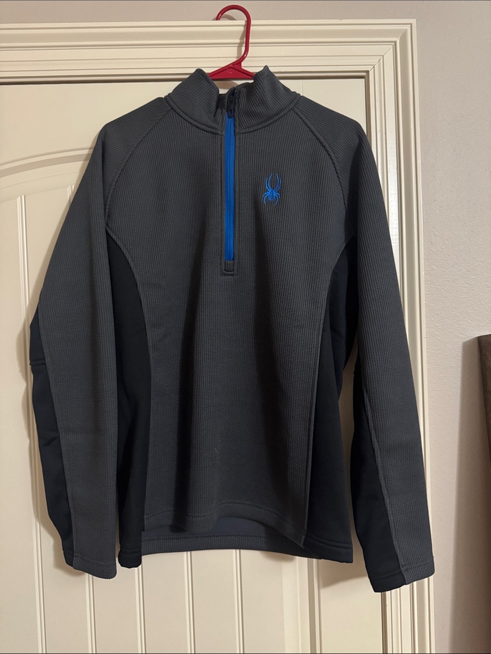Spyder Men's Dark Gray Zip-Front Sweater with Blue Accents